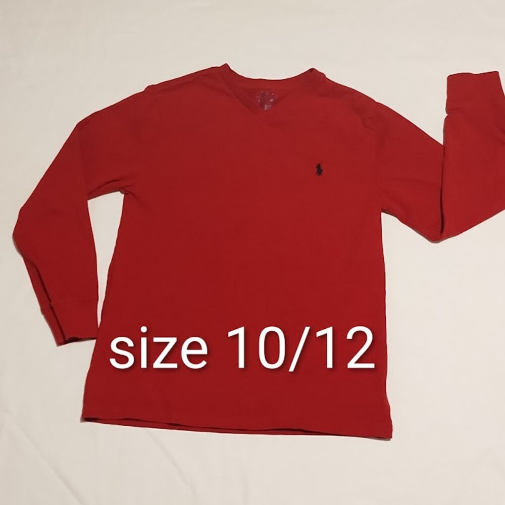 EUC Polo Ralph Lauren Long Sleeve Shirt Red Cotton Youth Size Medium 10-12